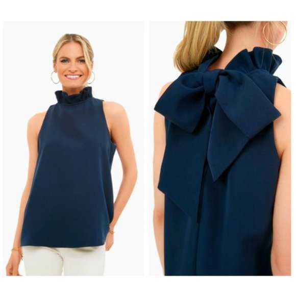 Tuckernuck Tops - Tuckernuck | NEW Navy Mason Preppy Ruffle Collar Bow Tie Top Size XS